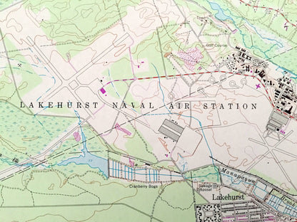 Antique Lakehurst, New Jersey 1957 US Geological Survey Topographic Map – Jackson, Whitesville, Van Hiseville, Manchester, Holmansville, NJ