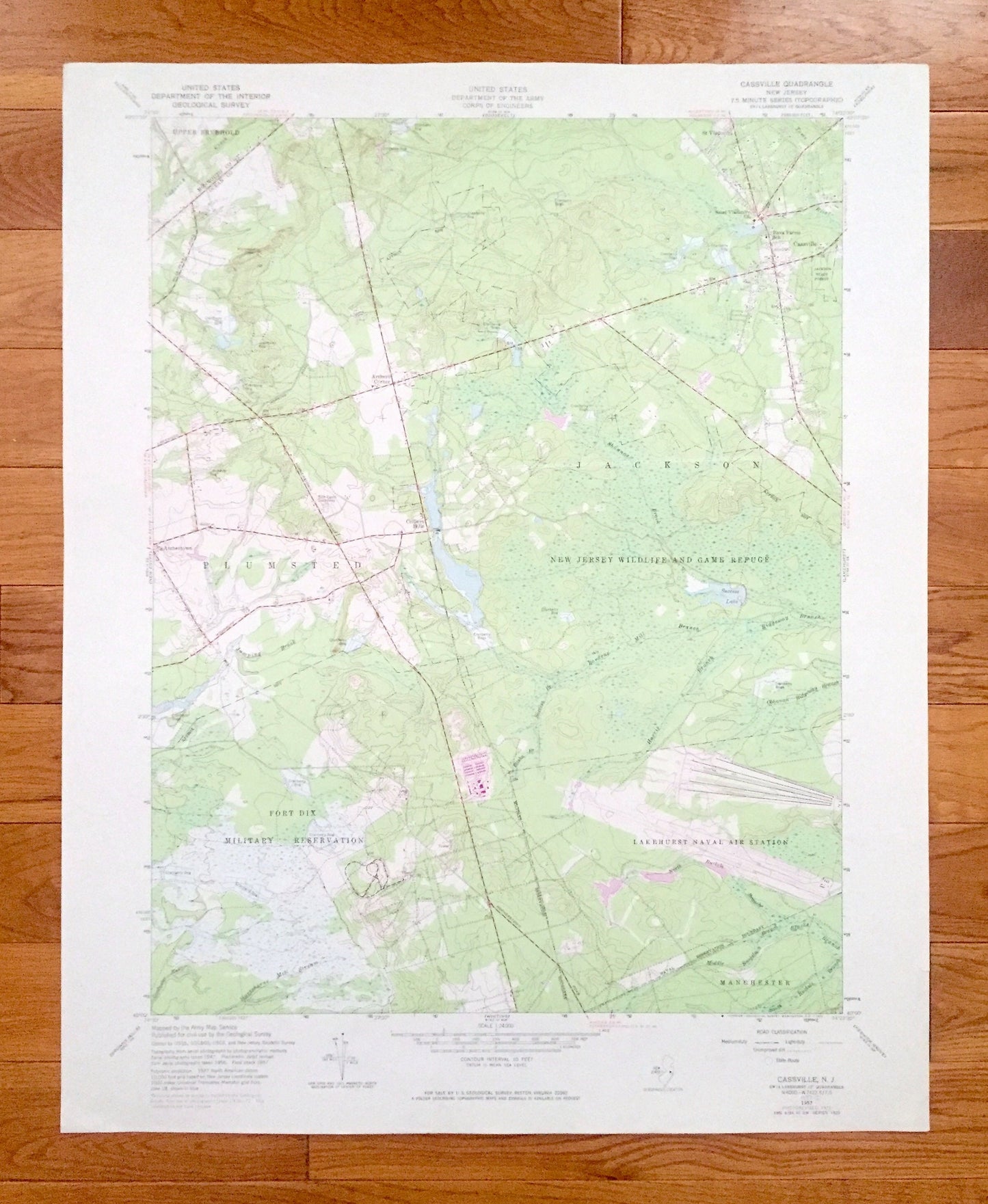 Antique Cassville, New Jersey 1957 US Geological Survey Topographic Map – Jackson, Manchester, Fort Dix, Lakehurst, Monmouth Ocean County NJ