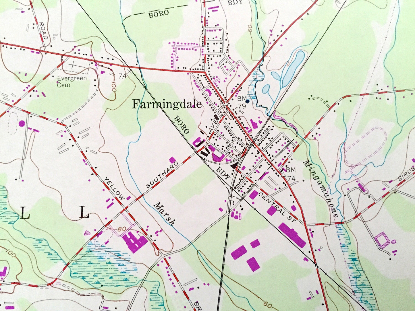 Antique Farmingdale, New Jersey 1954 US Geological Survey Topographic Map - Ocean, Monmouth County, Howell, Wall, New Shrewsbury, Jackson NJ