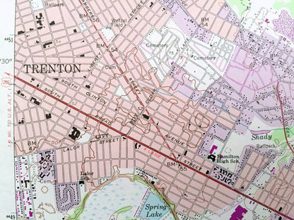 Antique Trenton East, NJ - PA 1957 US Geological Survey Topographic Map – Mercer County, Washington, Bordentown, Chesterfield, New Jersey