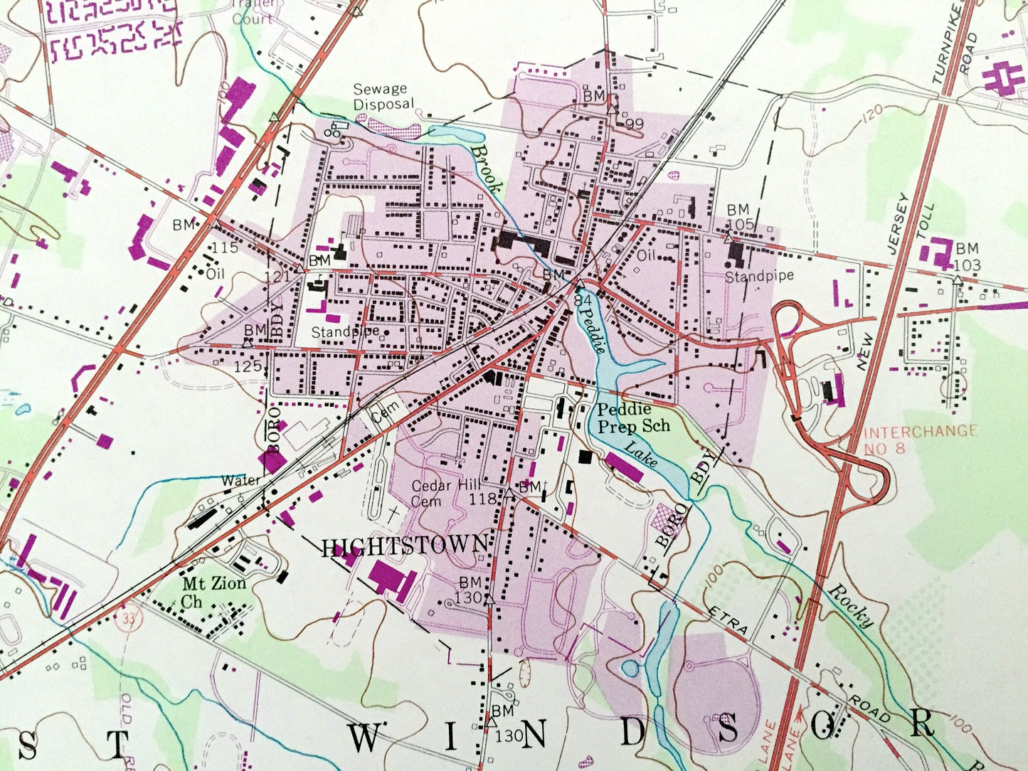 Antique Hightstown, New Jersey 1954 US Geological Survey Topographic Map – Cranbury, South Brunswick, West Windsor, East, Plainsboro, NJ