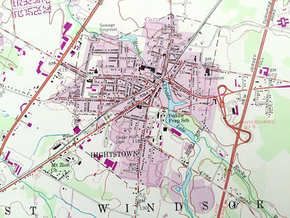 Antique Hightstown, New Jersey 1954 US Geological Survey Topographic Map – Cranbury, South Brunswick, West Windsor, East, Plainsboro, NJ
