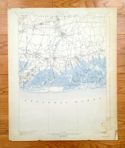 Antique Hempstead, New York 1903 US Geological Survey Topographic Map – Long Island, Nassau County, Freeport, Mineola, Oceanside Woodmere NY