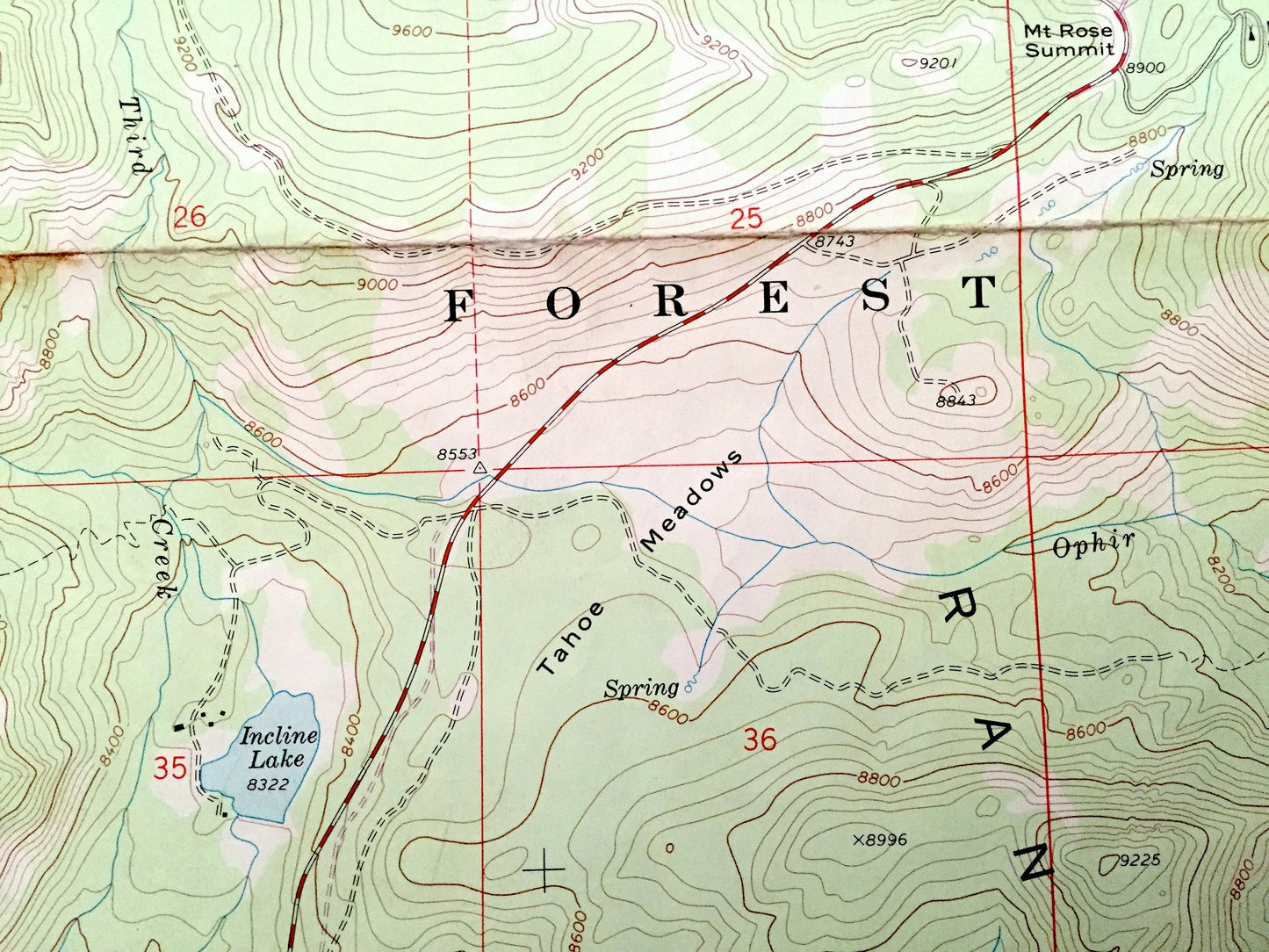 Antique Mt Rose, Nevada 1968 US Geological Survey Topographic Map – Washoe County, Toiyabe National Forest, Carson Range, Incline Village NV