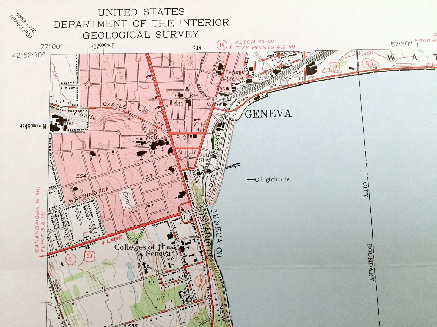 Antique Geneva South, New York 1953 US Geological Survey Topographic Map – Ontario County, Benton, Romulus, Varick, Fayette Waterloo Yale NY