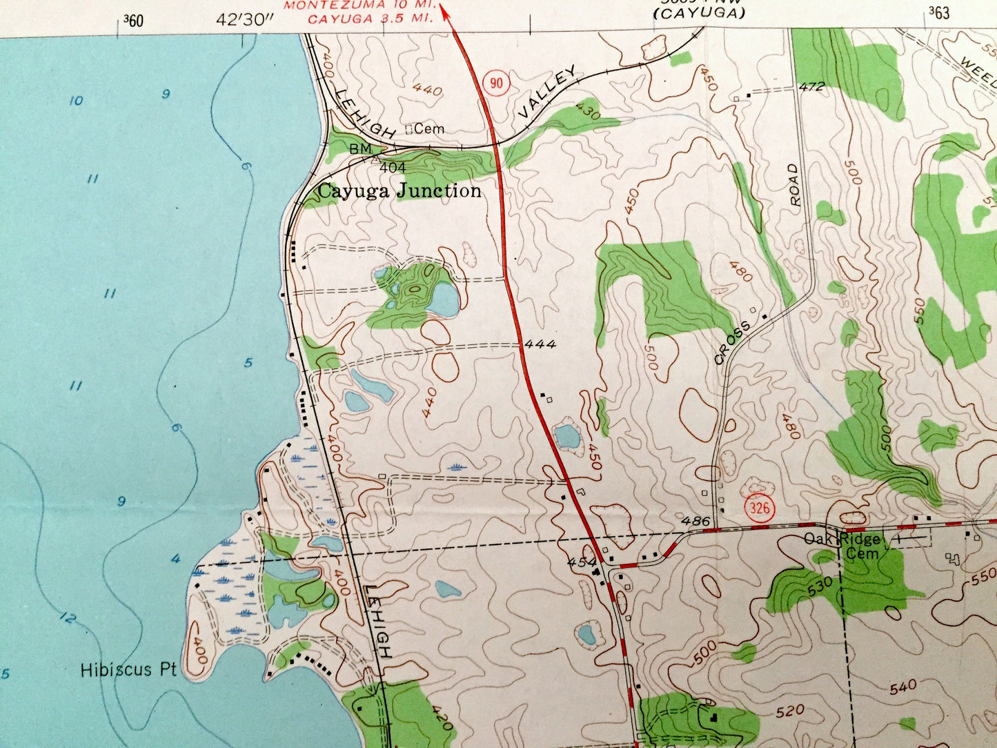 Antique Union Springs, New York 1955 US Geological Survey Topographic Map – Cayuga County, Springport, Ledyard, Fayette, Varick, Romulus, NY