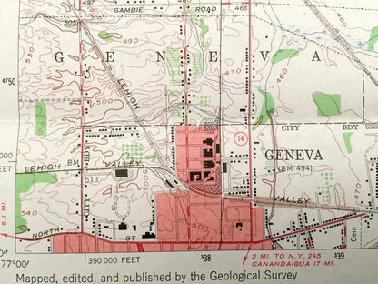 Antique Geneva North, New York 1953 US Geological Survey Topographic Map – Ontario County, Phelps, Waterloo, Fayette, Junius, Dublin, NY