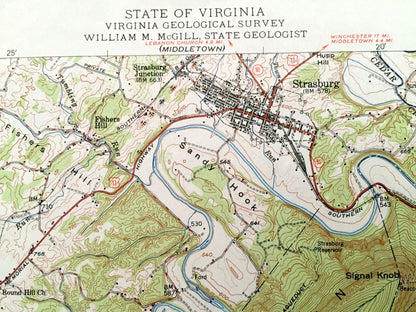Antique Strasburg, Virginia 1947 US Geological Survey Topographic Map – Bentonville, Toms Brook, Fort Valley Shenandoah George Washington VA