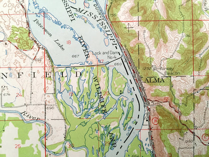 Antique Alma, Wisconsin 1950 US Geological Survey Topographic Map – Buffalo Wabasha County Kellogg Minnesota WI Mississippi River Modena MN