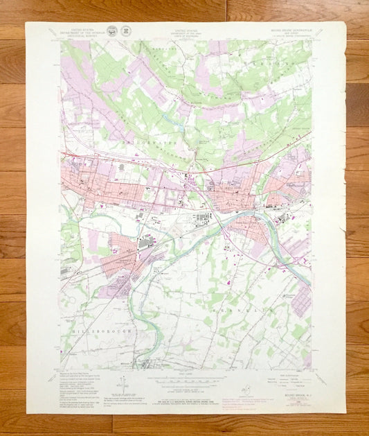 Antique Bound Brook, New Jersey 1955 US Geological Survey Topographic Map – Somerset, Middlesex County, Warren, Hillsborough, Franklin, NJ