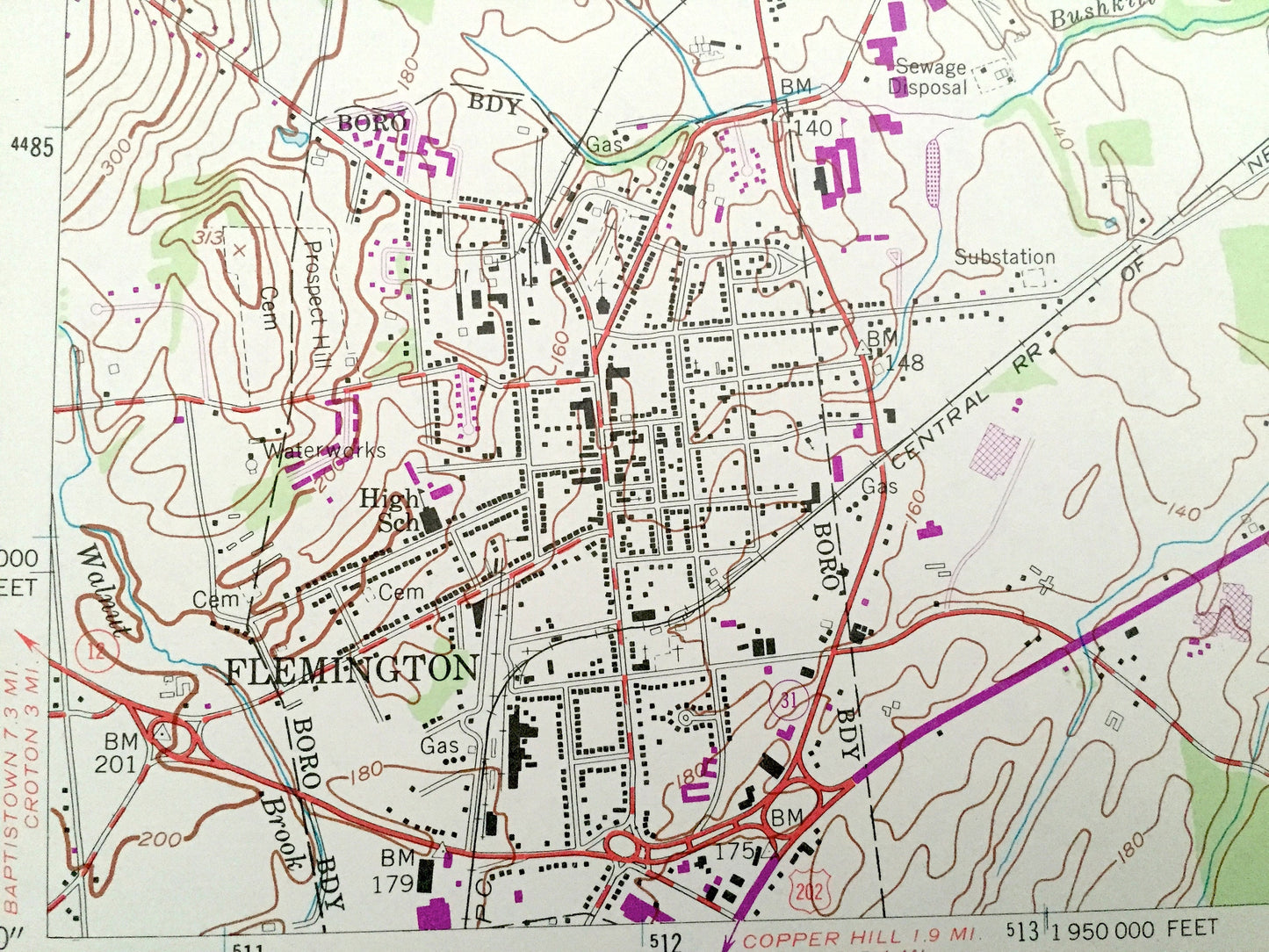 Antique Flemington, New Jersey 1954 US Geological Survey Topographic Map – Hunterdon, Somerset County, Clinton, Readington, Raritan, NJ