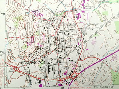Antique Flemington, New Jersey 1954 US Geological Survey Topographic Map – Hunterdon, Somerset County, Clinton, Readington, Raritan, NJ