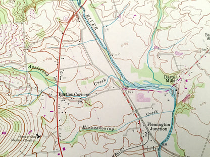 Antique Flemington, New Jersey 1954 US Geological Survey Topographic Map – Hunterdon, Somerset County, Clinton, Readington, Raritan, NJ