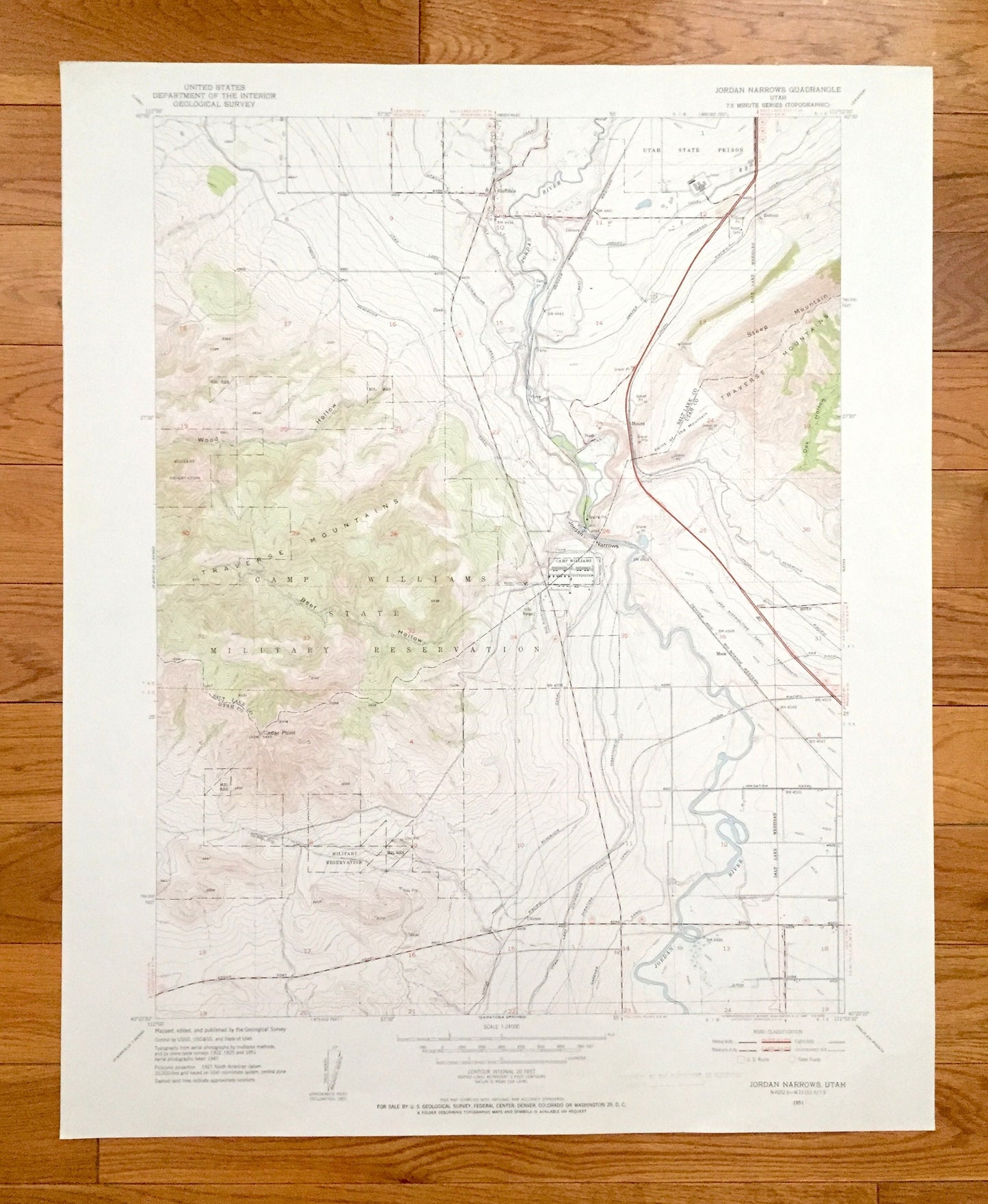 Antique Jordan Narrows, Utah 1951 US Geological Survey Topographic Map – Salt Lake County, Camp Williams Military Reservation, River City UT