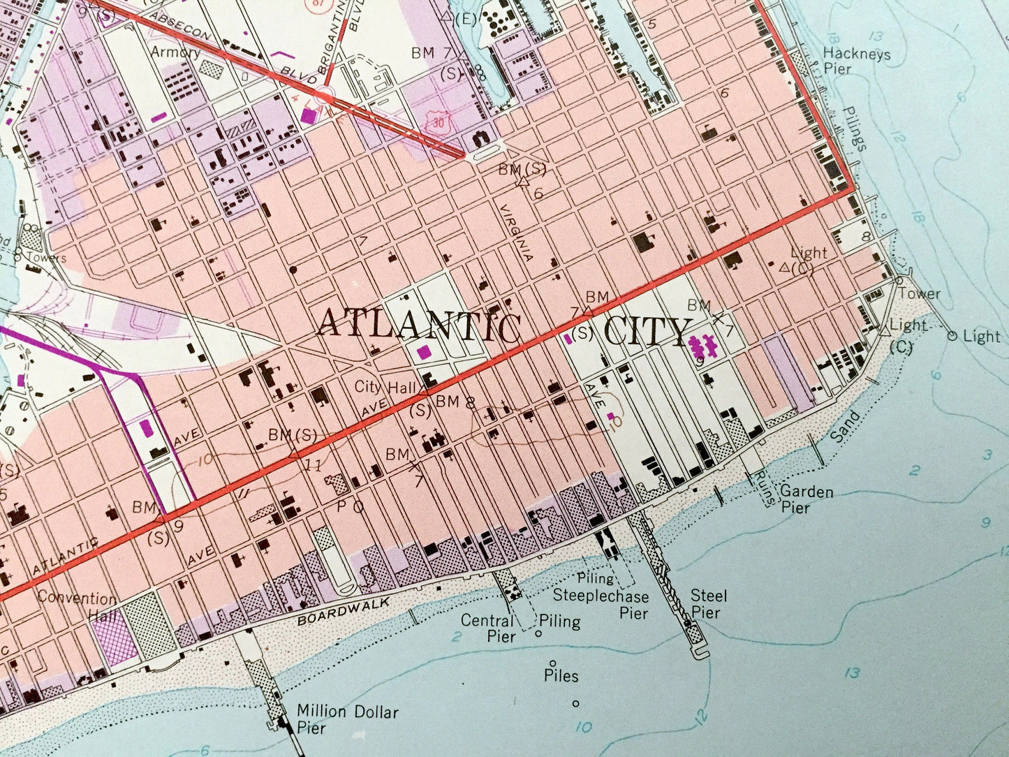 Antique Atlantic City, New Jersey 1952 US Geological Survey Topographic Map — Atlantic County, Margate City, Ventnor City, Heights, Shore NJ
