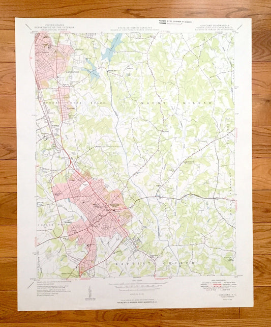 Antique Concord, North Carolina 1950 US Geological Survey Topographic Map – Cabarrus County, Kannapolis, Charlotte, Baptist Church, NC