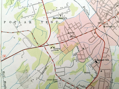 Antique Concord, North Carolina 1950 US Geological Survey Topographic Map – Cabarrus County, Kannapolis, Charlotte, Baptist Church, NC