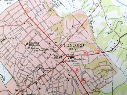 Antique Concord, North Carolina 1950 US Geological Survey Topographic Map – Cabarrus County, Kannapolis, Charlotte, Baptist Church, NC