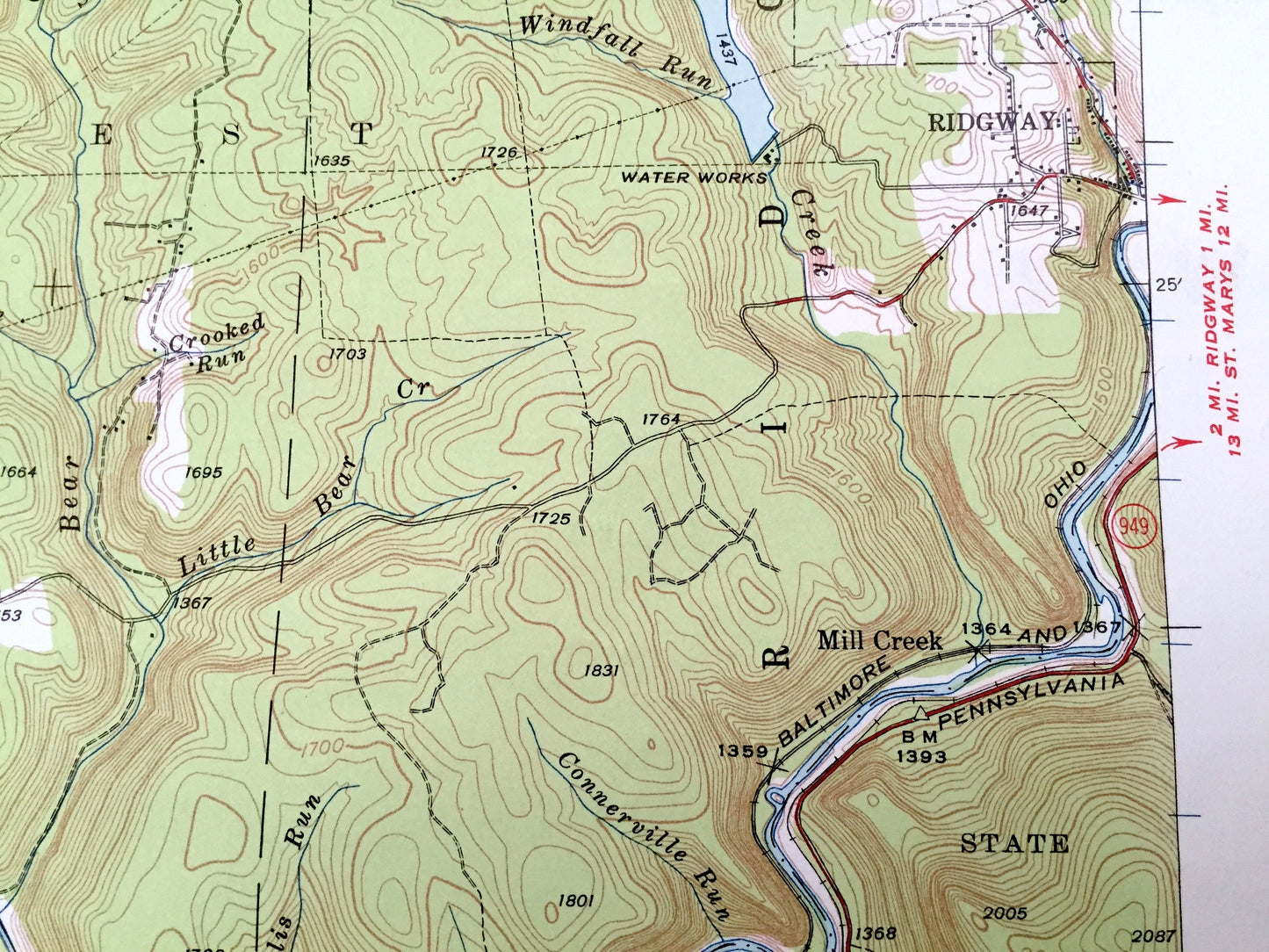Antique Hallton, Pennsylvania 1940 US Geological Survey Topographic Map - Millstone, Jenks, Highland, Ridgway, Horton Snyder Warsaw Heath PA
