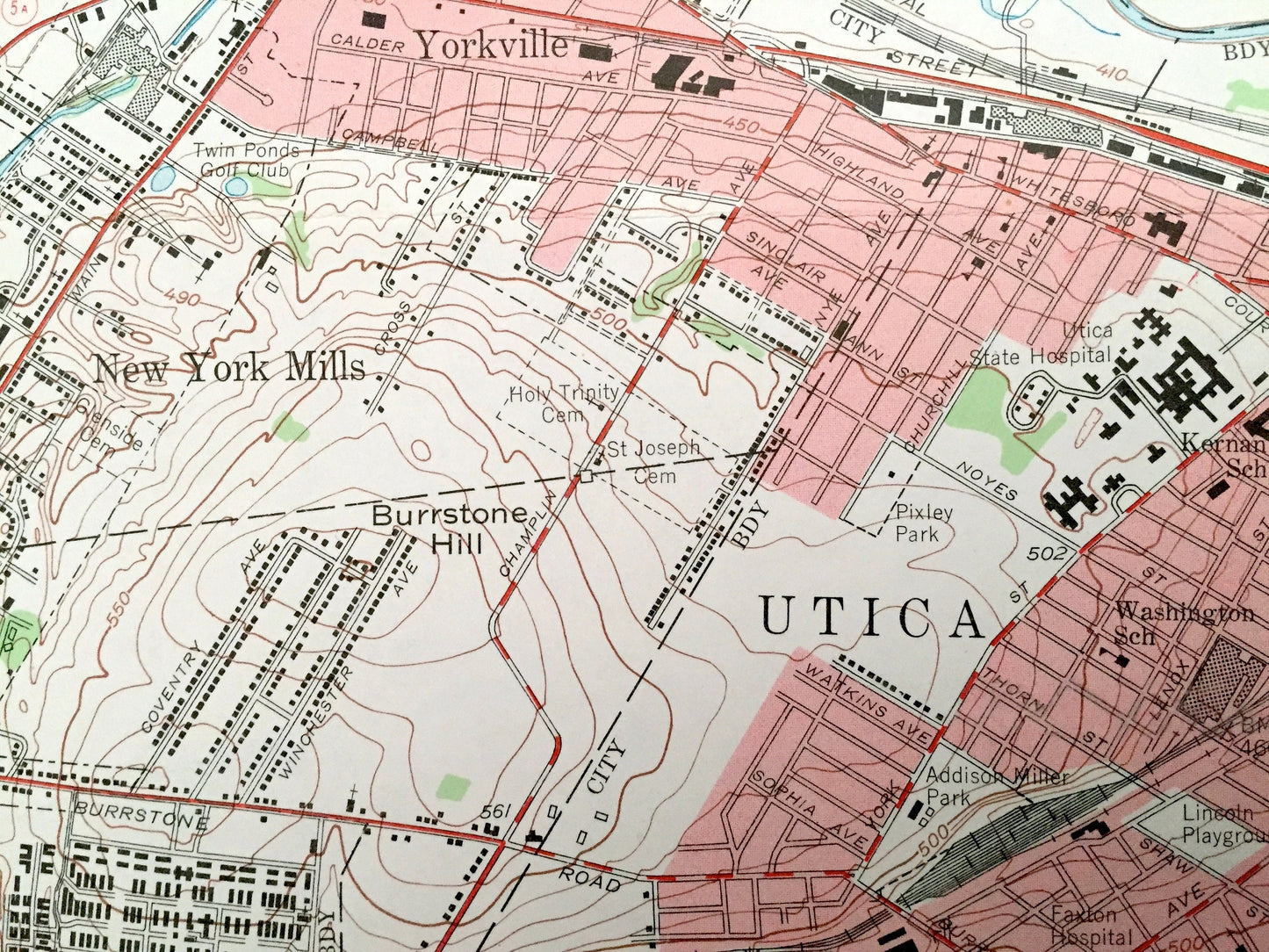 Antique Utica West, New York 1955 US Geological Survey Topographic Map – Oneida County, Yorkville, New Hartford, Kirkland, Paris, Marcy, NY
