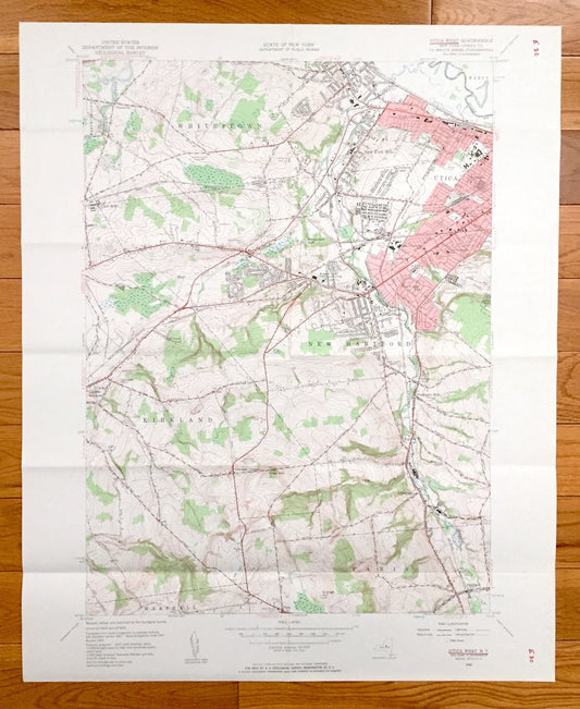 Antique Utica West, New York 1955 US Geological Survey Topographic Map – Oneida County, Yorkville, New Hartford, Kirkland, Paris, Marcy, NY