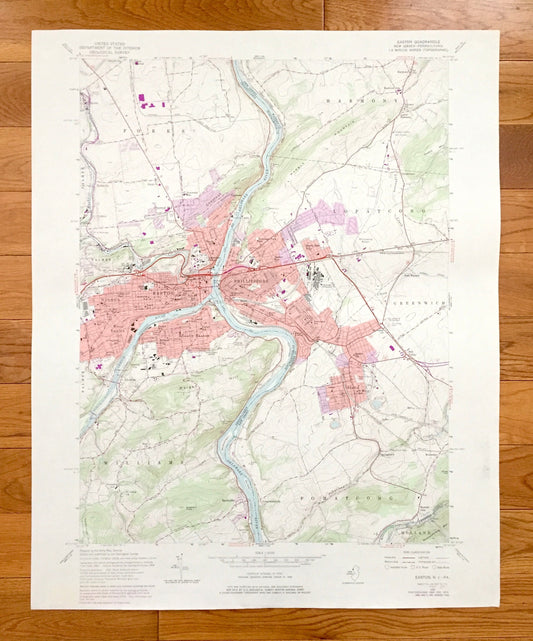 Antique Easton, Pennsylvania 1956 US Geological Survey Topographic Map – Northampton County, Forks, Williams, PA, Warren County, Harmony, NJ