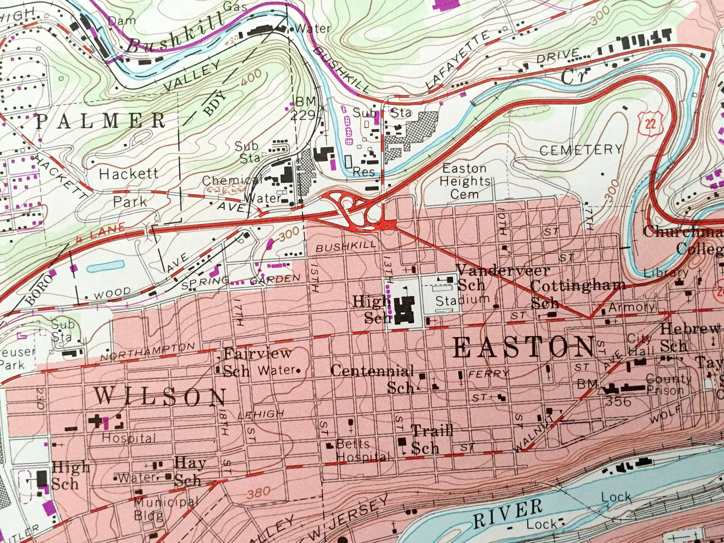 Antique Easton, Pennsylvania 1956 US Geological Survey Topographic Map – Northampton County, Forks, Williams, PA, Warren County, Harmony, NJ