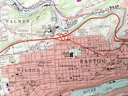 Antique Easton, Pennsylvania 1956 US Geological Survey Topographic Map – Northampton County, Forks, Williams, PA, Warren County, Harmony, NJ
