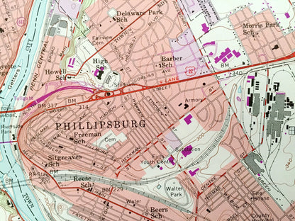 Antique Easton, Pennsylvania 1956 US Geological Survey Topographic Map – Northampton County, Forks, Williams, PA, Warren County, Harmony, NJ