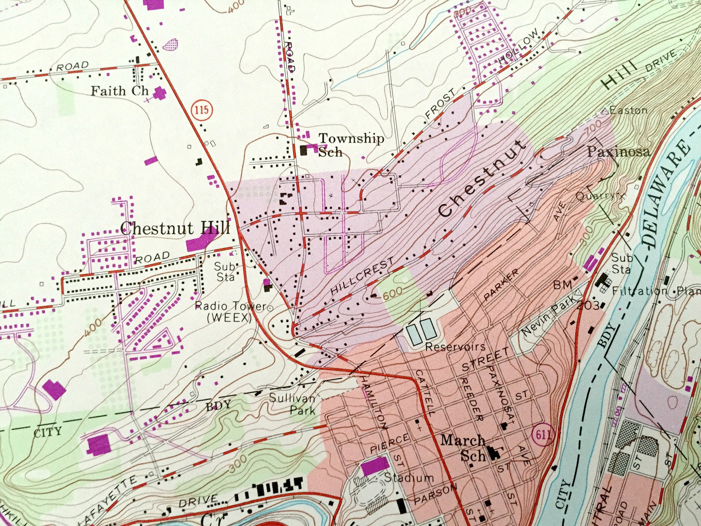 Antique Easton, Pennsylvania 1956 US Geological Survey Topographic Map – Northampton County, Forks, Williams, PA, Warren County, Harmony, NJ