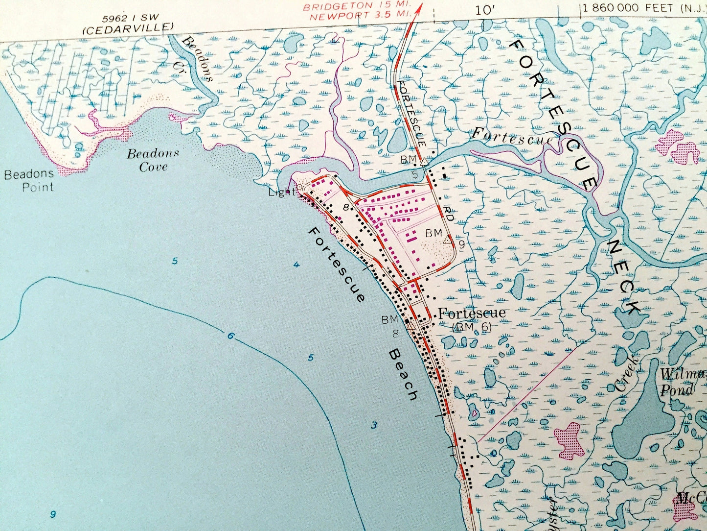 Antique Fortescue, New Jersey 1956 US Geological Survey Topographic Map – Cumberland County, Downe, NJ, Kent County, DE