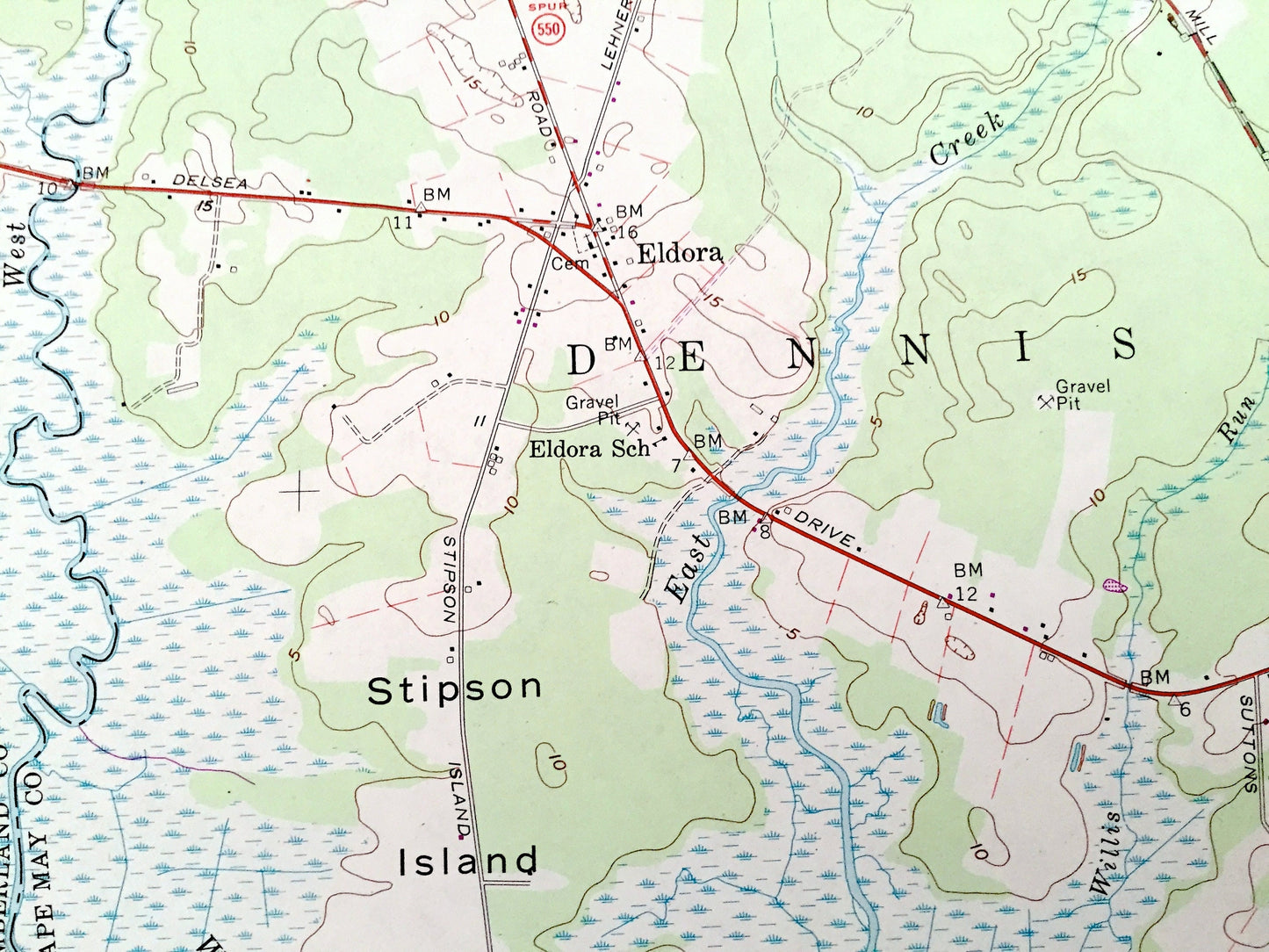 Antique Heislerville, New Jersey 1957 US Geological Survey Topographic Map – Cumberland, Cape May County, Maurice River, Delmont, NJ