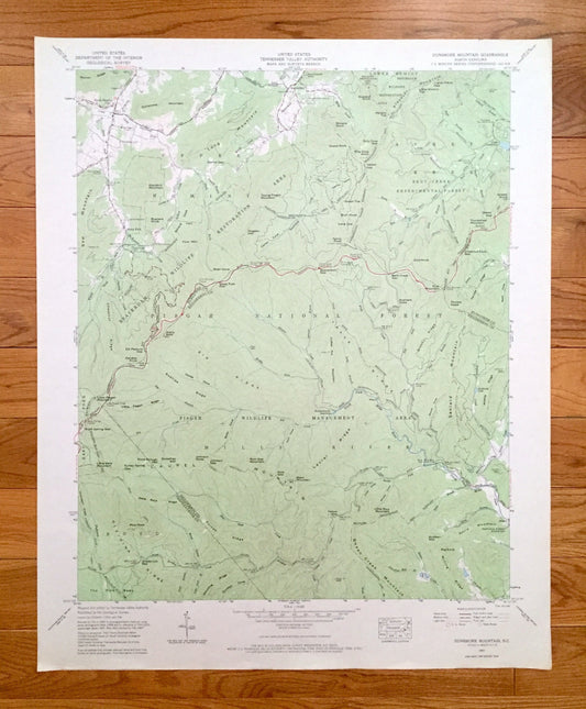 Antique Dunsmore Mountain, North Carolina 1967 US Geological Survey Topographic Map – Buncombe, Henderson County, Pisgah Beaverdam Forest NC