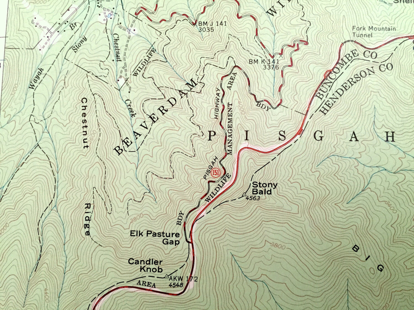 Antique Dunsmore Mountain, North Carolina 1967 US Geological Survey Topographic Map – Buncombe, Henderson County, Pisgah Beaverdam Forest NC