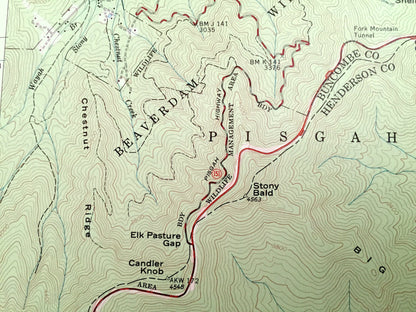 Antique Dunsmore Mountain, North Carolina 1967 US Geological Survey Topographic Map – Buncombe, Henderson County, Pisgah Beaverdam Forest NC