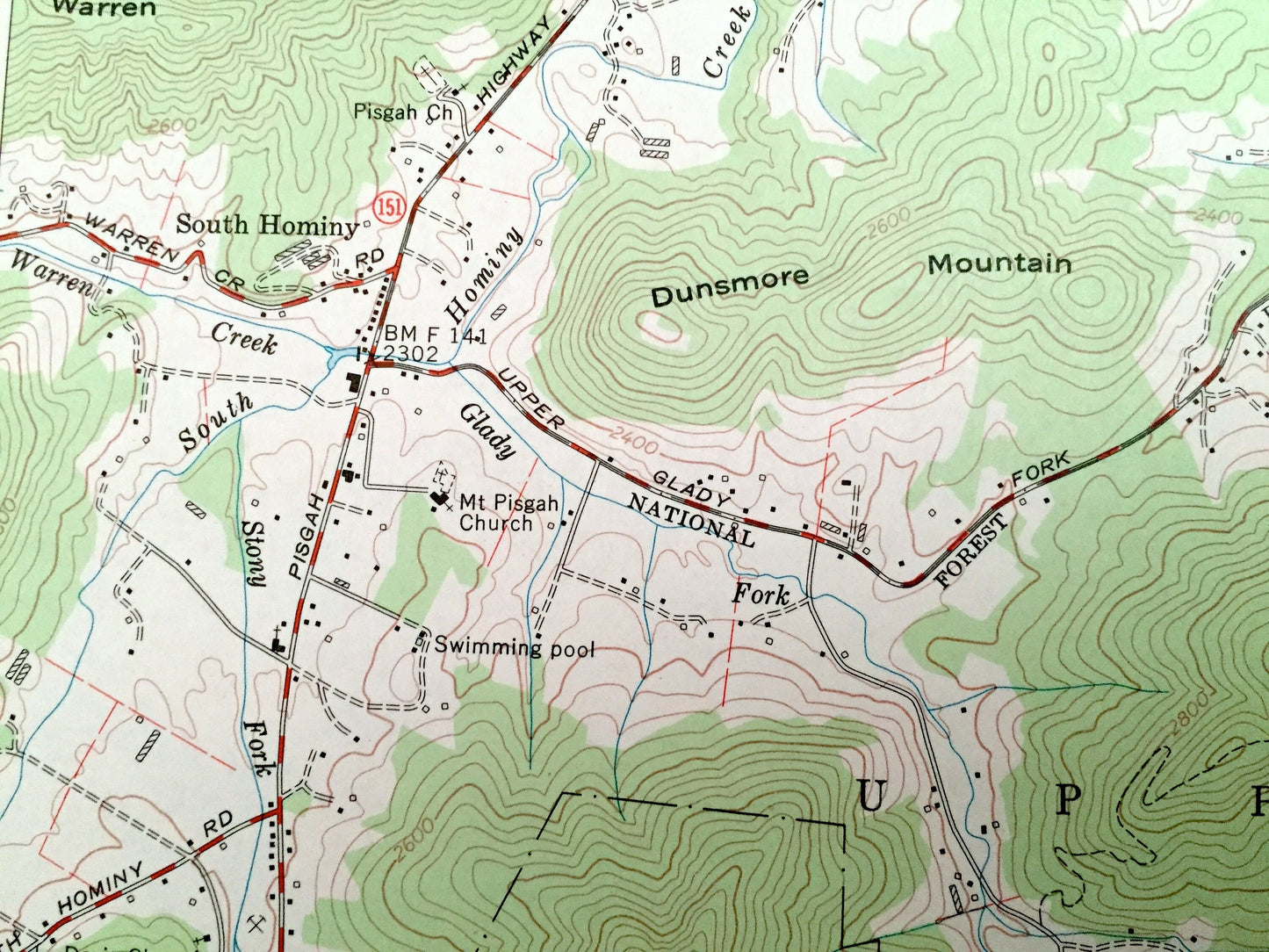 Antique Dunsmore Mountain, North Carolina 1967 US Geological Survey Topographic Map – Buncombe, Henderson County, Pisgah Beaverdam Forest NC