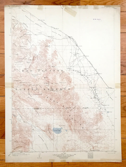 Antique Indio, California 1904 US Geological Survey Topographic Map – Coachella San Bernardino Forest Santa Rosa Mountains Riverside County