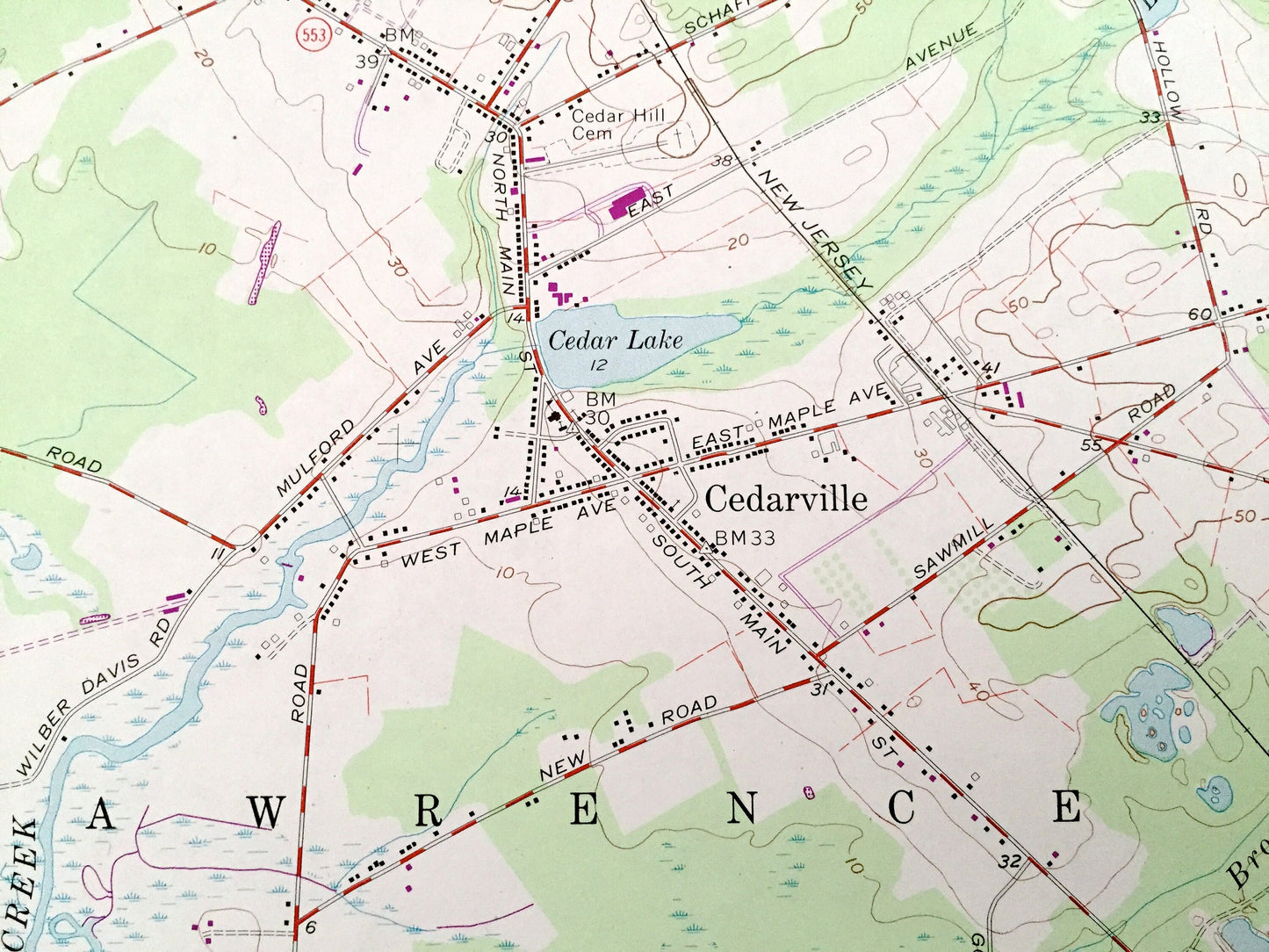 Antique Cedarville, New Jersey 1956 US Geological Survey Topographic Map – Cumberland County, Fairfield, Lawrence, Downe, Newport, NJ