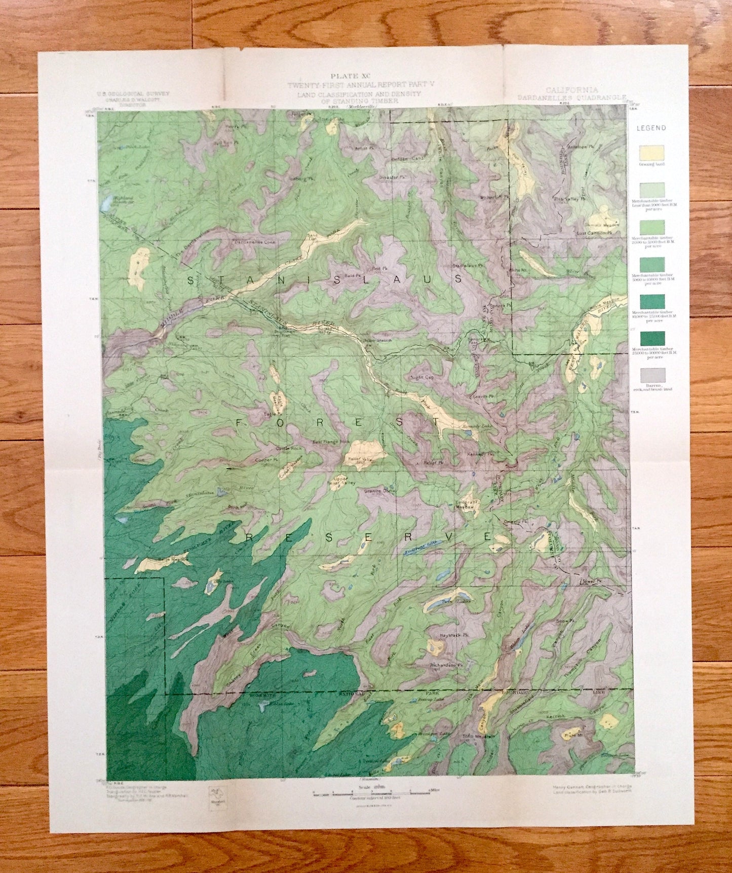 Antique Yosemite National Park, California 1891 US Geological Survey Topographic Map – Stanislaus, Mono, Sierra Nevadas, Alpine, Tuolumne CA