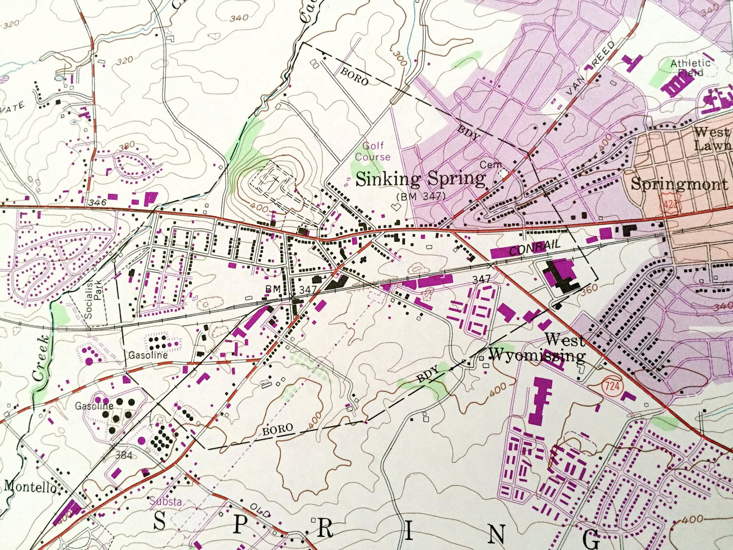 Antique Sinking Spring, Pennsylvania 1955 US Geological Survey Topographic Map – Berks, Lancaster County, Heidelberg, Wernersville, PA