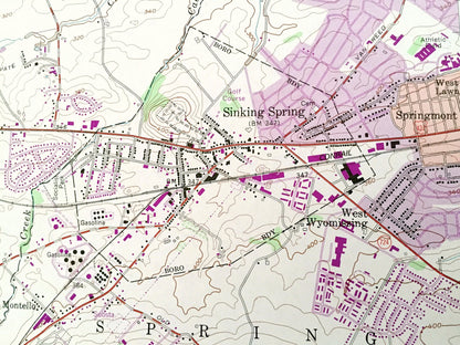 Antique Sinking Spring, Pennsylvania 1955 US Geological Survey Topographic Map – Berks, Lancaster County, Heidelberg, Wernersville, PA