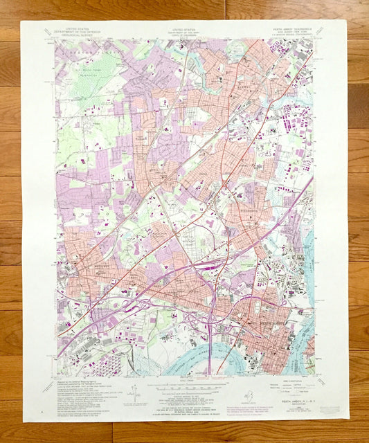 Antique Perth Amboy, New Jersey 1956 US Geological Survey Topographic Map – Union, Middlesex County, Scotch Plains, Woodbridge, Rahway, NJ