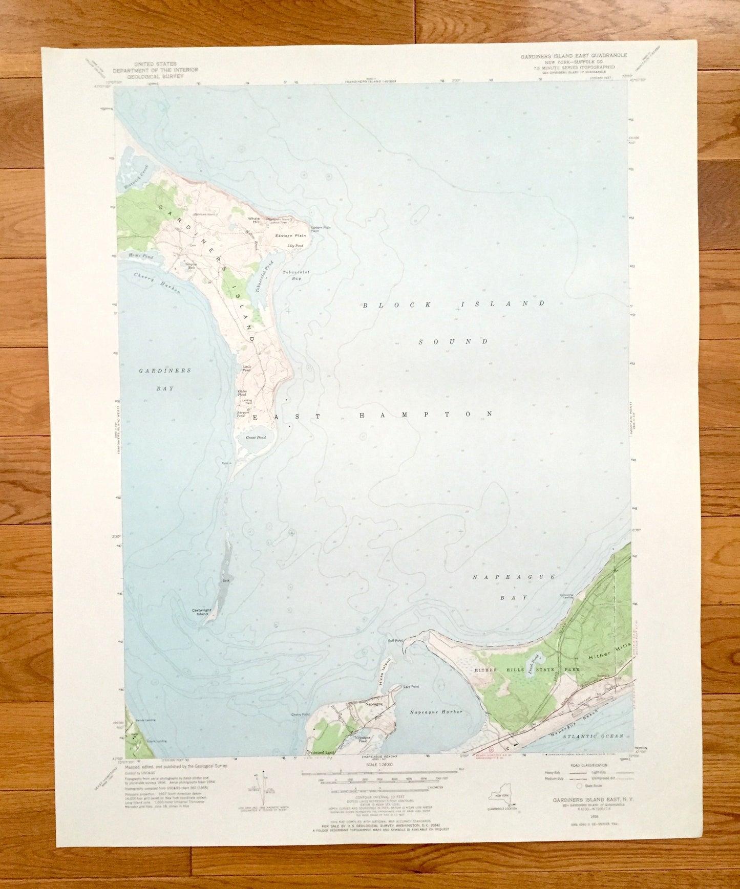 Antique Gardiners Island East, New York 1956 US Geological Survey Topographic Map – Suffolk County, East Hampton, Napeague, Long Island, NY