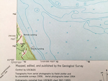 Antique Gardiners Island East, New York 1956 US Geological Survey Topographic Map – Suffolk County, East Hampton, Napeague, Long Island, NY