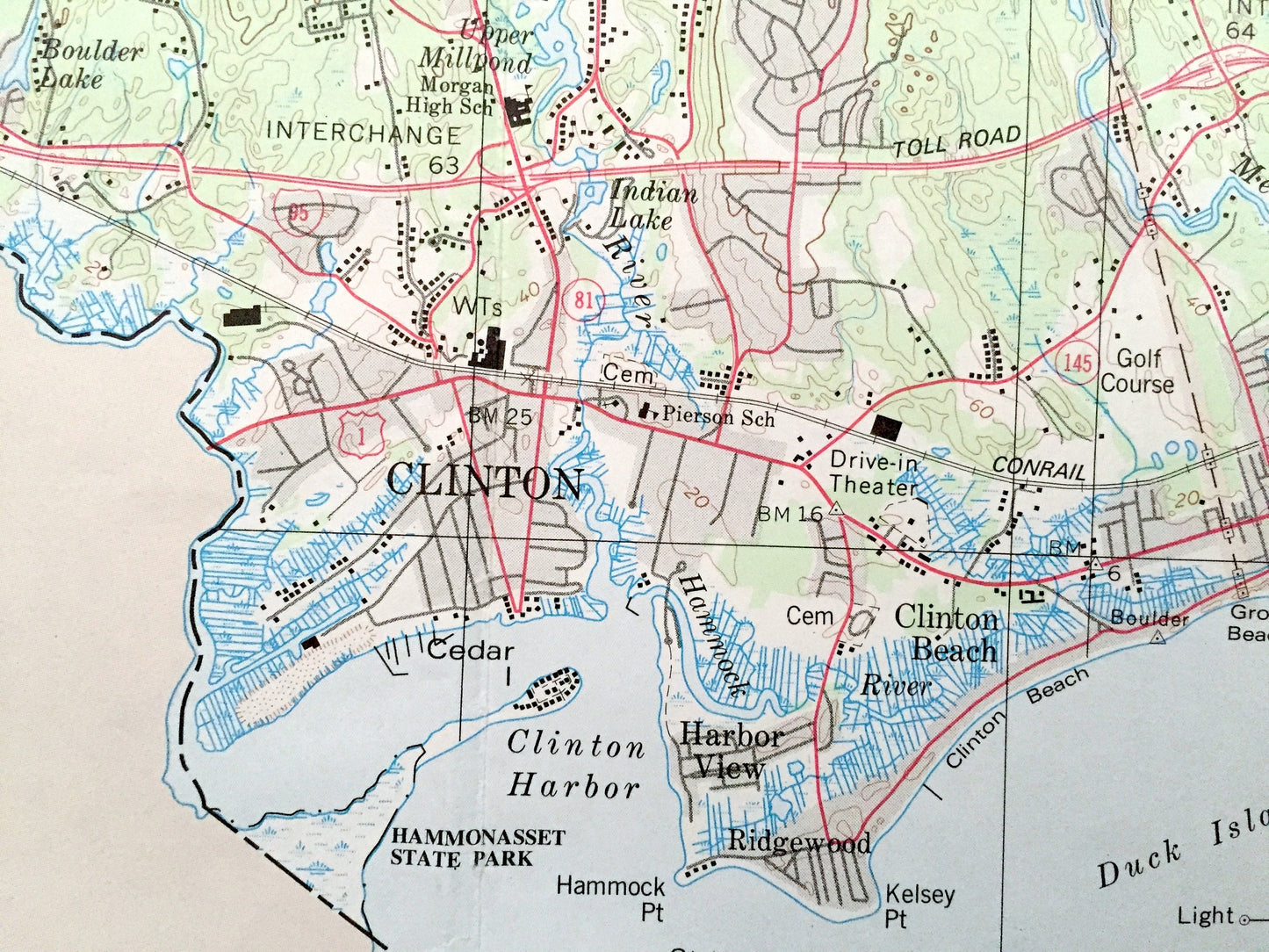 Antique Middlesex County, Connecticut WALL SIZE 1979 US Geological Survey Topographic Map – Old Saybrook, Westbrook, Middletown, Haddam, ct
