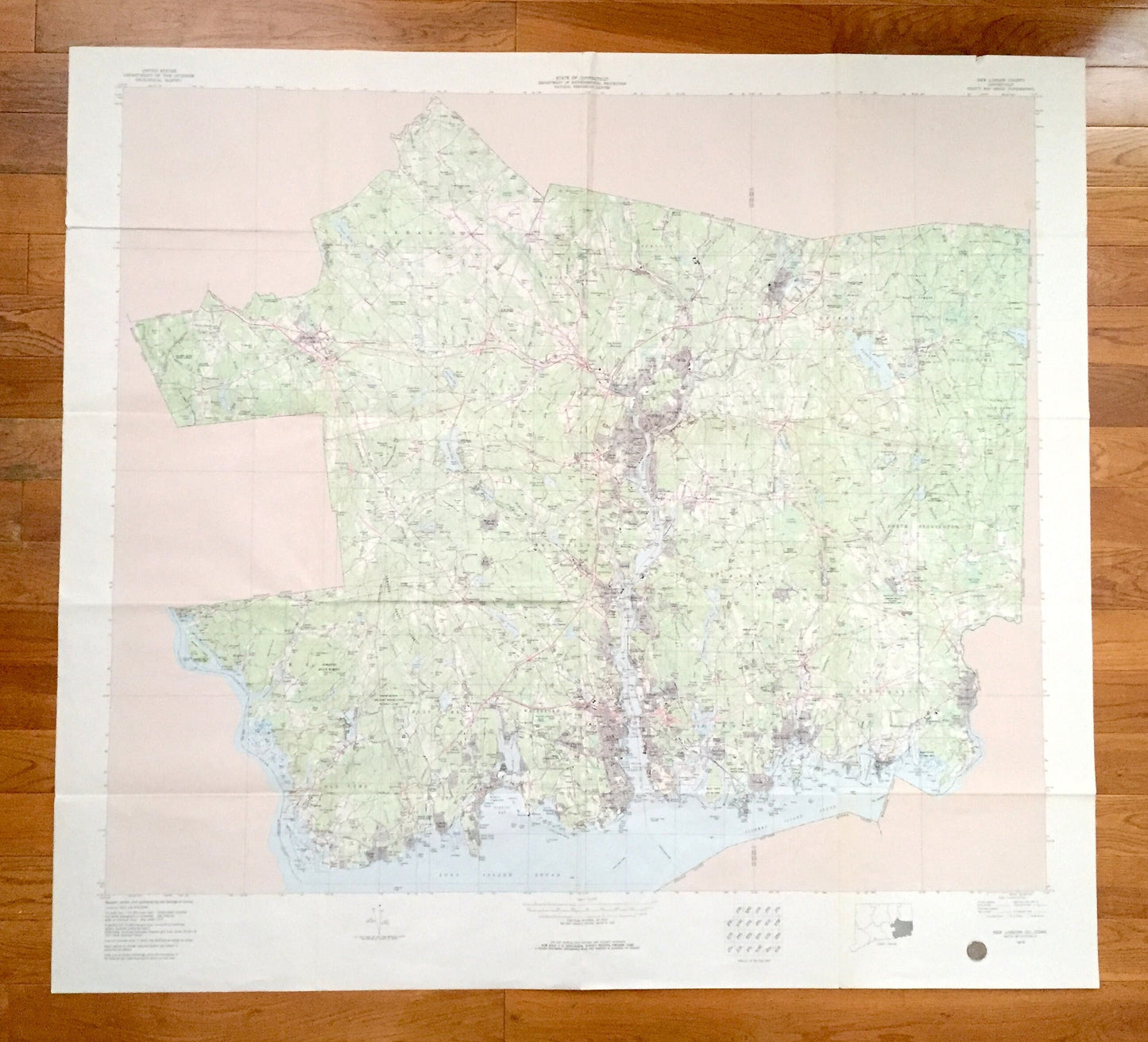 Antique New London County, Connecticut WALL SIZE 1979 US Geological Survey Topographic Map – Old, East Lyme, Waterford, Groton, Norwich, ct