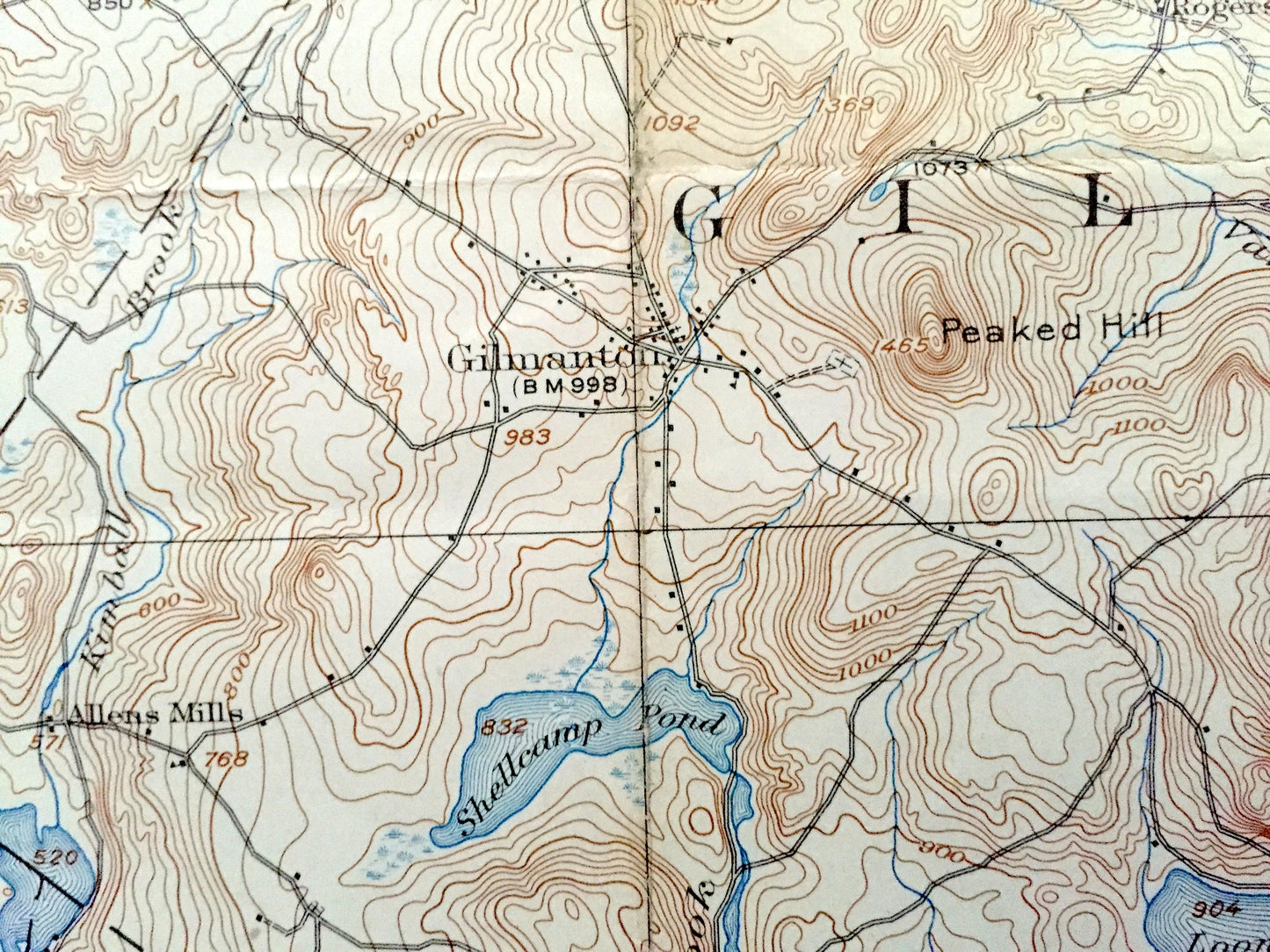 Antique Gilmanton, New Hampshire 1927 US Geological Survey Topographic Map – Loudon, Alton, Pittsfield, Belmont, Canterbury, Barnstead, NH