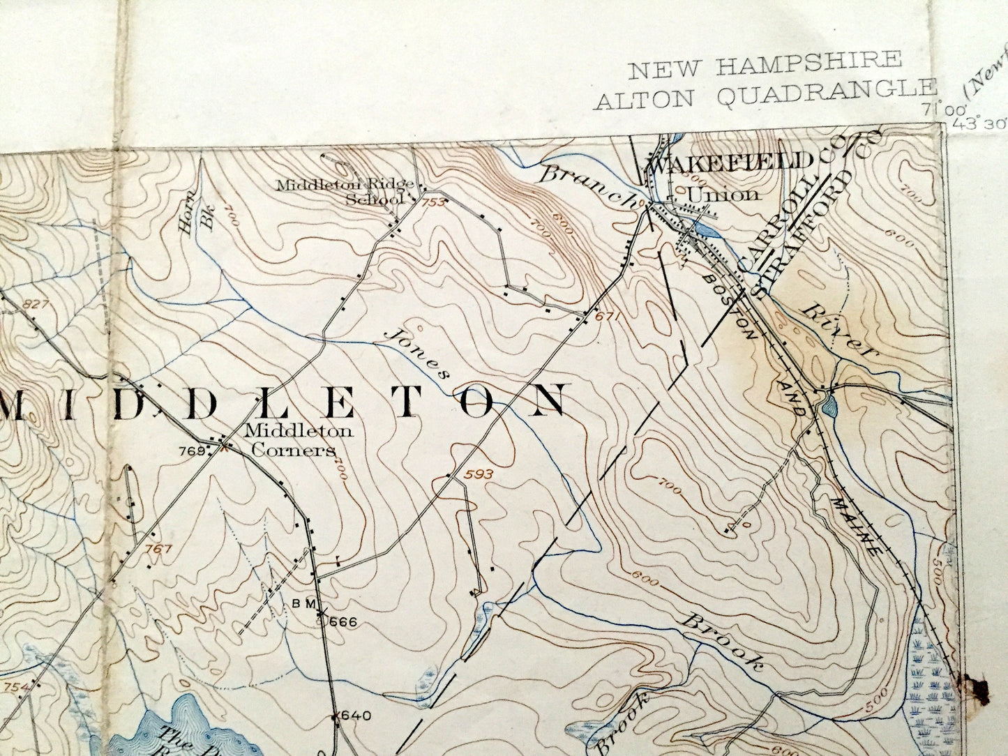 Antique Merrymeeting Lake, New Hampshire 1919 US Geological Survey Topographic Map – Alton Bay, New Durham, Farmington, Winnipesaukee, NH