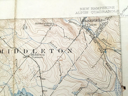 Antique Merrymeeting Lake, New Hampshire 1919 US Geological Survey Topographic Map – Alton Bay, New Durham, Farmington, Winnipesaukee, NH