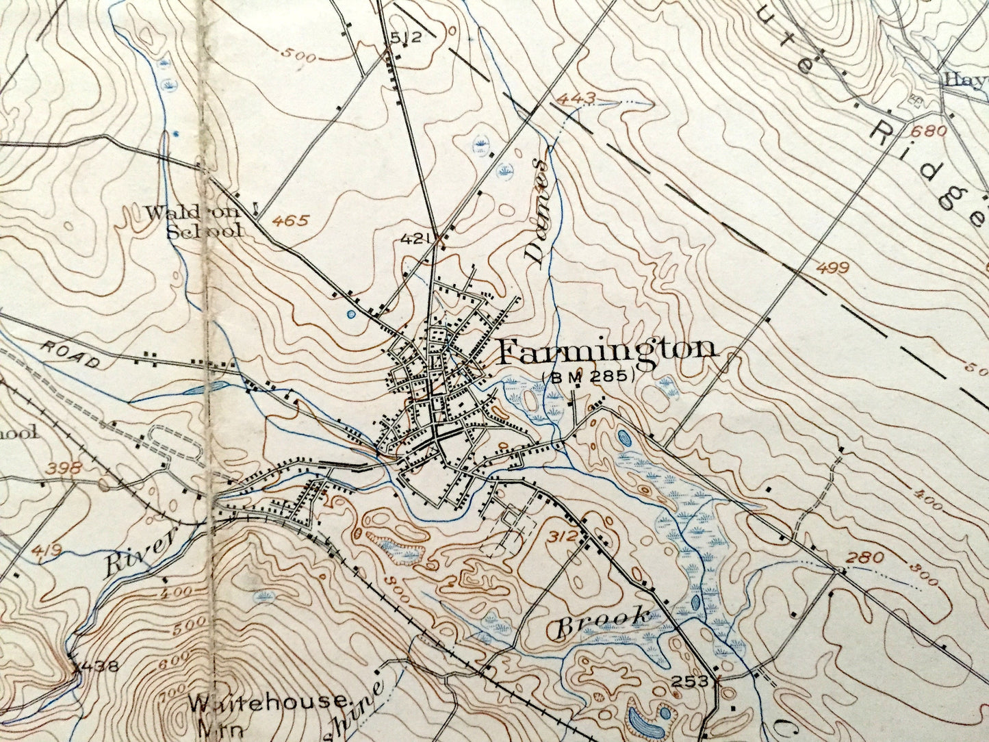 Antique Merrymeeting Lake, New Hampshire 1919 US Geological Survey Topographic Map – Alton Bay, New Durham, Farmington, Winnipesaukee, NH